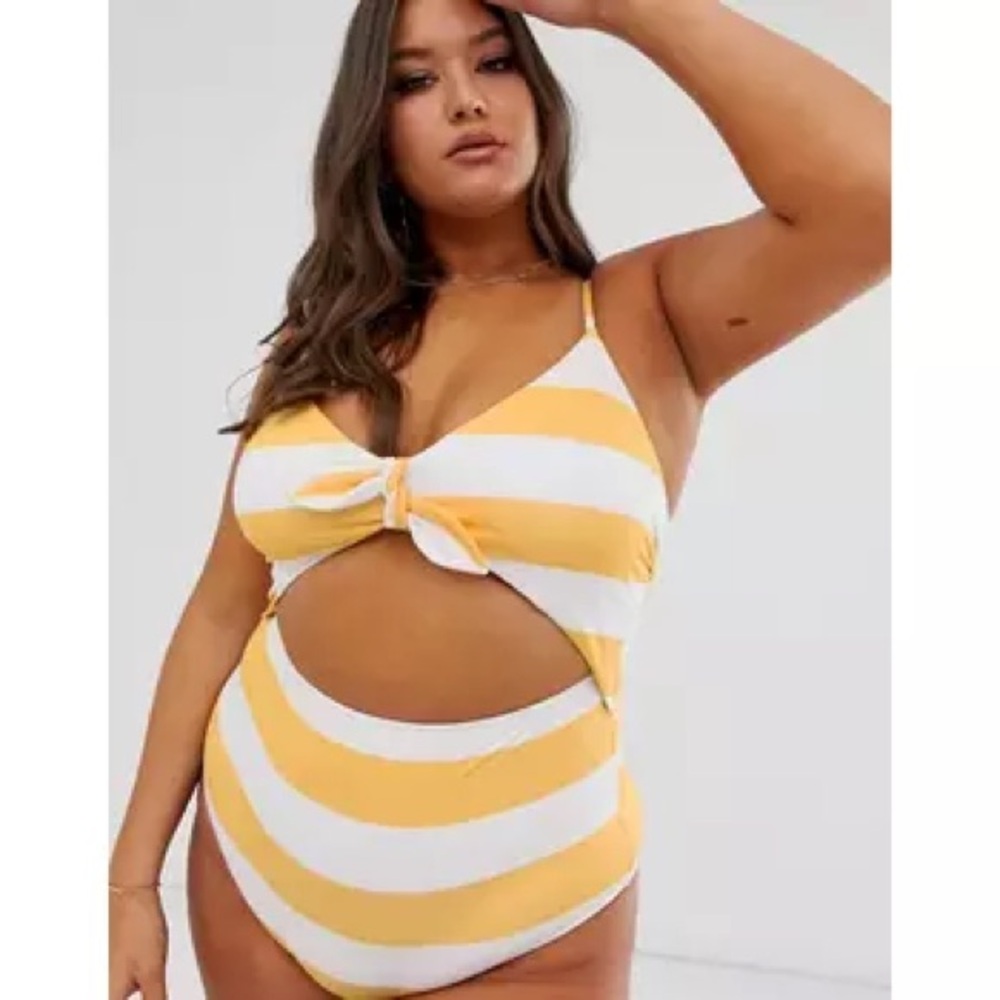 ModCloth Cut Out Sunny Striped One Piece Retro Pinup Vibes Swimsuit Size Large L